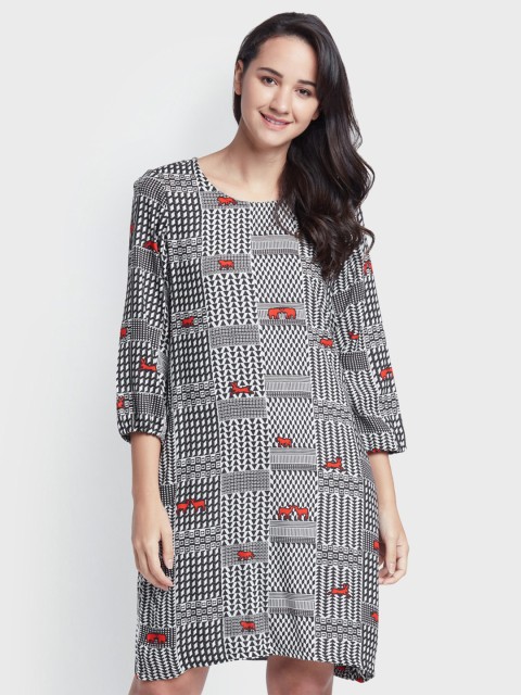 

Global Desi Women Black Printed A-Line Dress