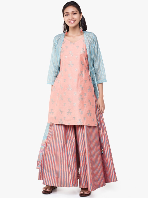 

Global Desi Women Pink & Blue Printed Kurta with Palazzos