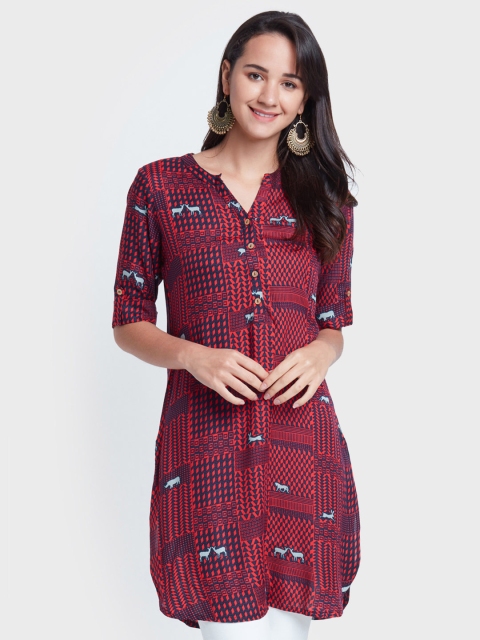 

Global Desi Red & Navy Printed Tunic