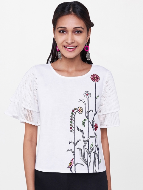 

Global Desi Women White Self-Design Top