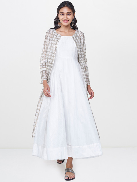 

Global Desi Beige & Brown Printed Open Front Shrug