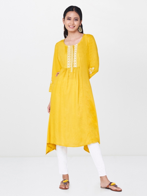 

Global Desi Women Yellow Yoke Design A-Line Kurta