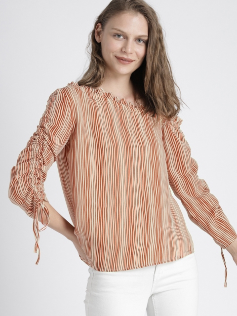

Chemistry Women Brown & Cream Stylized Bardot Top