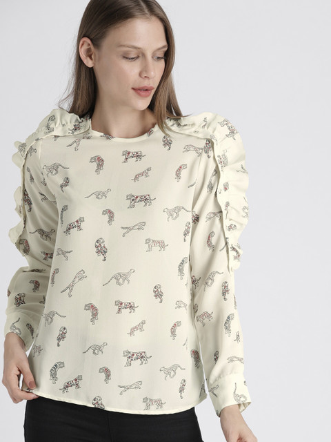 

Chemistry Women Off-White Printed A-Line Top