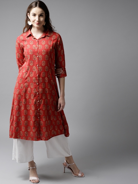 

HERE&NOW Women Red & Beige Printed A-Line Kurta
