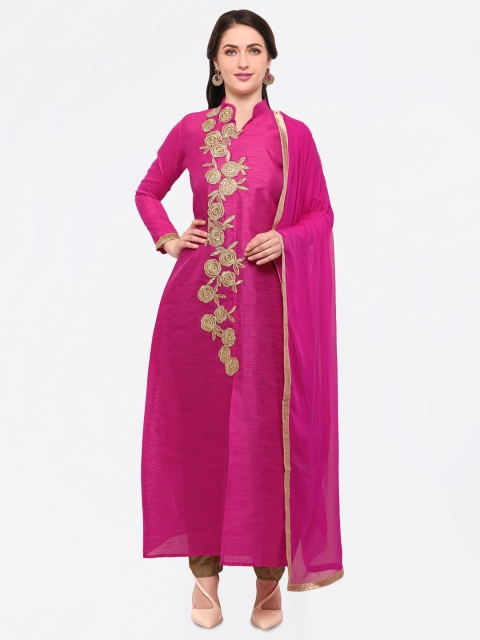 

Satrani Magenta & Brown Dupion Silk Semi-Stitched Dress Material