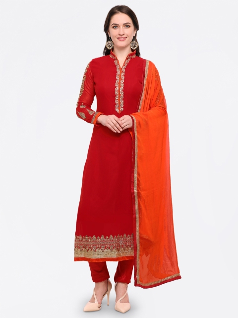 

Satrani Red & Orange Poly Georgette Semi-Stitched Dress Material