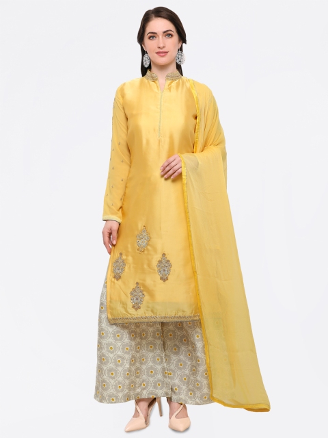 

Satrani Yellow & Off-White Satin Semi-Stitched Dress Material
