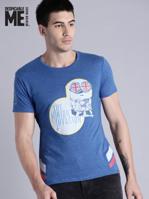 

Minions by Kook N Keech Men Blue Printed Round Neck T-shirt