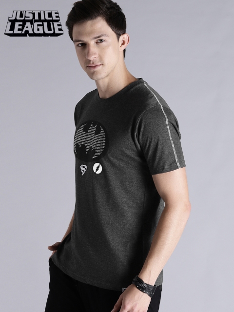 

Justice League Men Charcoal Grey Printed Round Neck T-shirt