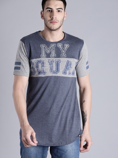 

Kook N Keech Men Blue Printed Round Neck Longline T-shirt