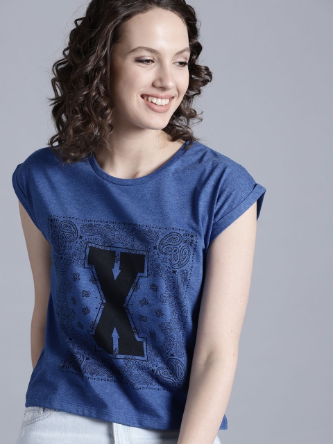 

Kook N Keech Women Blue Printed Round Neck T-shirt