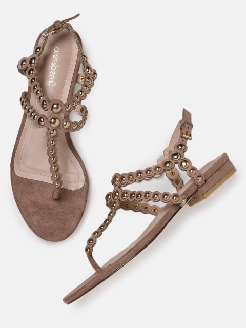 

DressBerry Women Pink Embellished T-Strap Flats