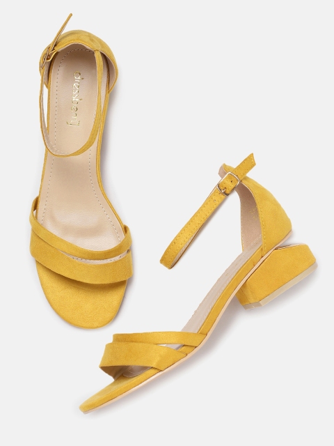 

DressBerry Women Mustard Yellow Solid Sandals