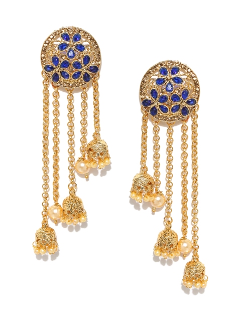 

Zaveri Pearls Gold-Toned & Blue Tasselled Circular Drop Earrings