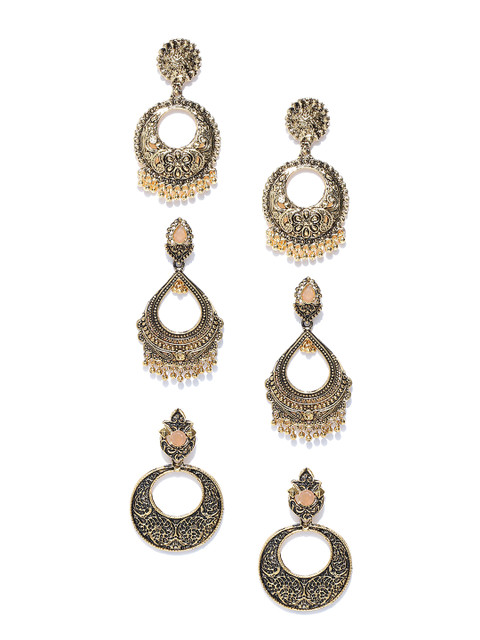 

Zaveri Pearls Gold-Toned Antique Contemporary Chandbalis