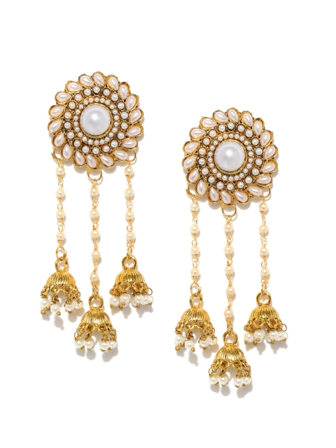 

Zaveri Pearls Gold-Toned & White Floral Drop Earrings