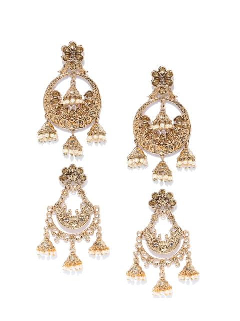 

Zaveri Pearls Set of 2 Gold-Plated Textured Chandbalis