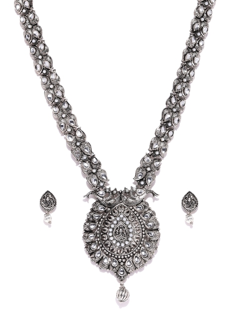 

Zaveri Pearls Oxidised Silver-Toned Stone-Studded Jewellery Set