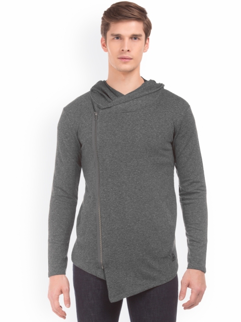 

Flying Machine Men Grey Solid Hooded Sweatshirt