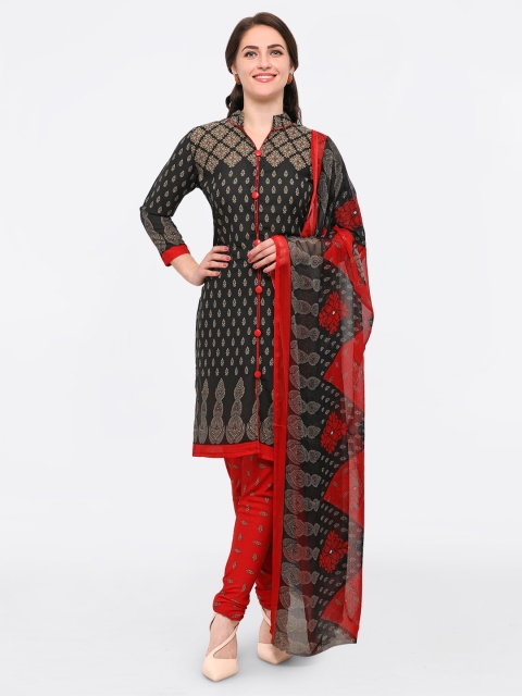 

Satrani Black & Red Poly Crepe Unstitched Dress Material