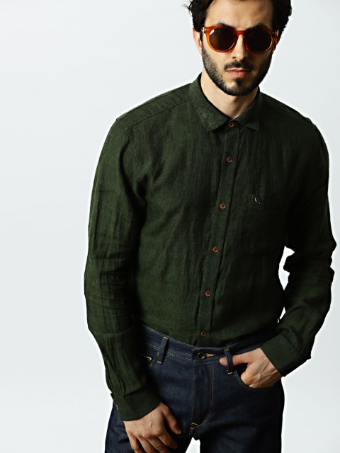 

Mr Bowerbird Men Green Premium Linen Shirt