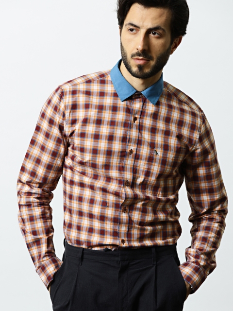 

Mr Bowerbird Men Orange & Rust Red Contrast Collar Shirt