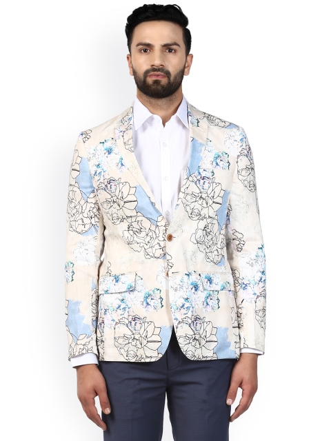 

Raymond Men Cream Single-Breasted Slim Fit Casual Linen Blazer