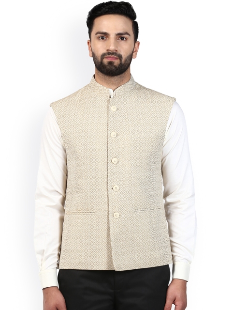 

Raymond Men Beige Printed Waistcoat