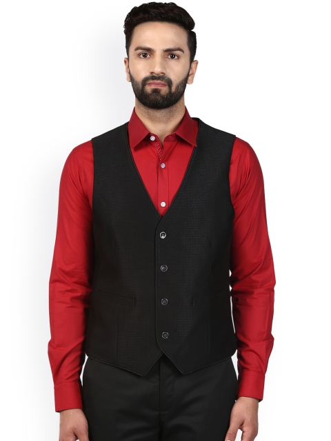 

Raymond Men Black Solid Waistcoat