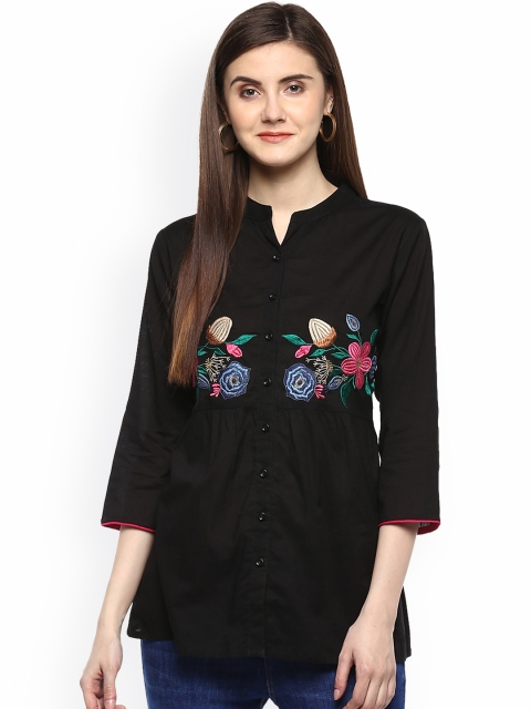 

Bhama Couture Women Black Solid Shirt Style Top