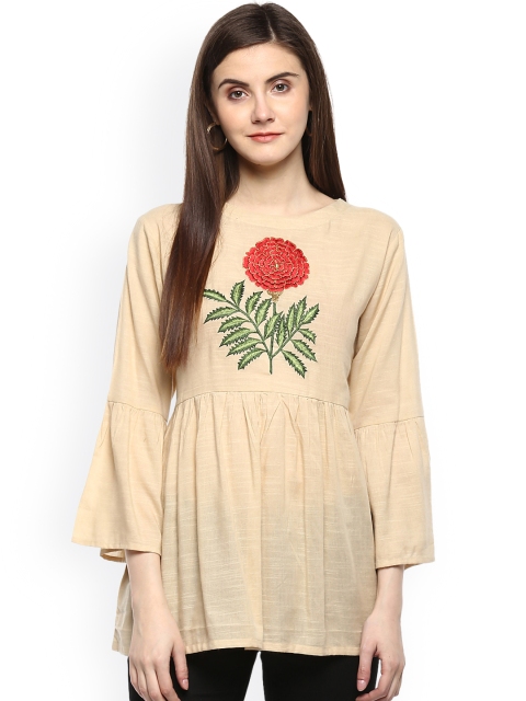 

Bhama Couture Women Beige Longline Solid A-Line Top