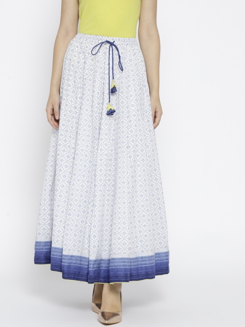 

Biba Women White & Blue Printed Maxi Flared Skirt