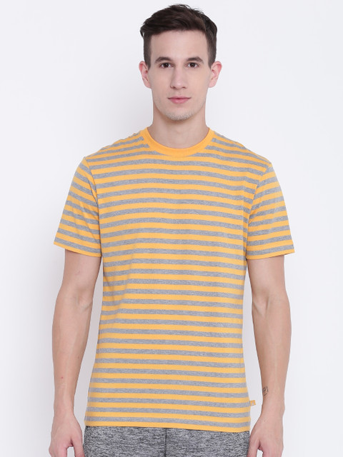 

Jockey Men Yellow & Grey Melange Striped Round Neck T-shirt