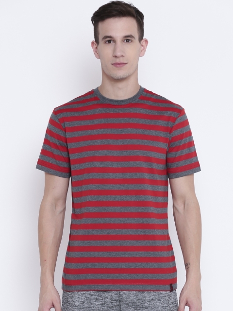 

Jockey Men Red & Grey Melange Striped Round Neck T-shirt