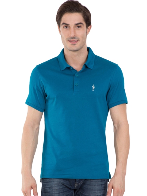 

Jockey Men Teal Blue Solid Polo Collar T-shirt