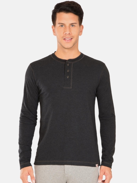 

Jockey Men Charcoal Grey Solid Henley Neck T-shirt