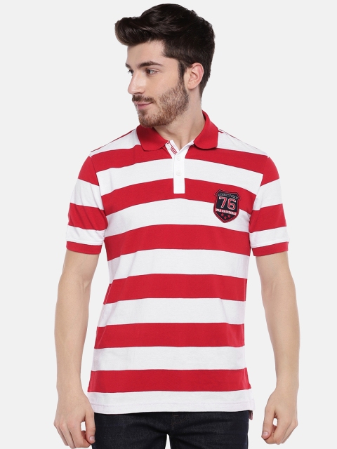 

Jockey Men Red & White Striped Polo Collar T-shirt