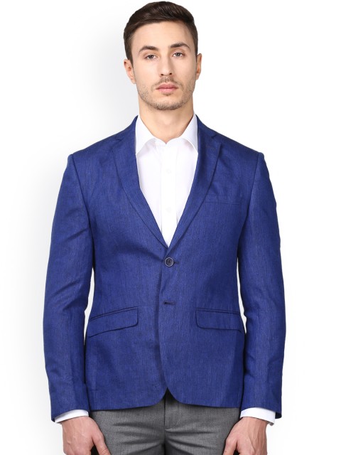 

Park Avenue Men Blue Solid Single-Breasted Regular Fit Casual Linen Blazer