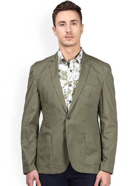 

Park Avenue Men Green Solid Single-Breasted Slim Fit Casual Linen Blazer