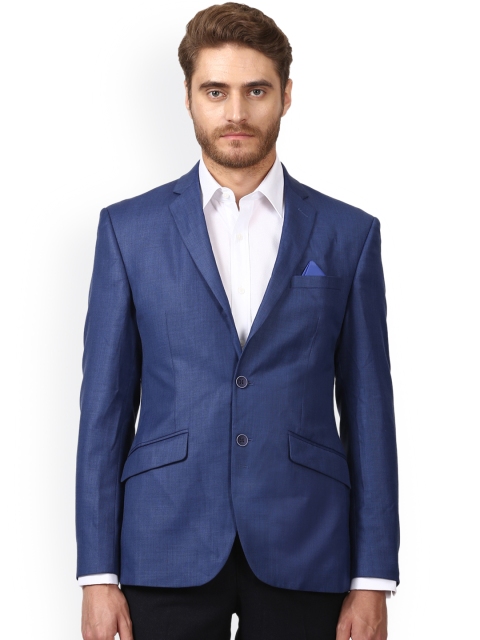 

Park Avenue Men Blue Solid Single-Breasted Super Slim Fit Smart Casual Linen Blazer