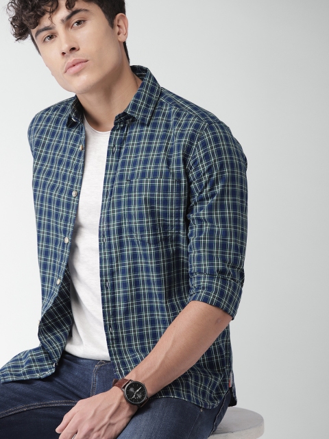 

Harvard Men Blue & Green Slim Fit Checked Casual Shirt