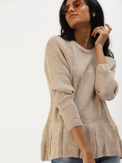 

DressBerry Women Beige Solid Pullover