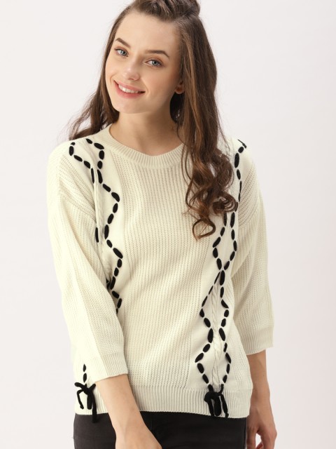 

DressBerry Women Off White Solid Pullover