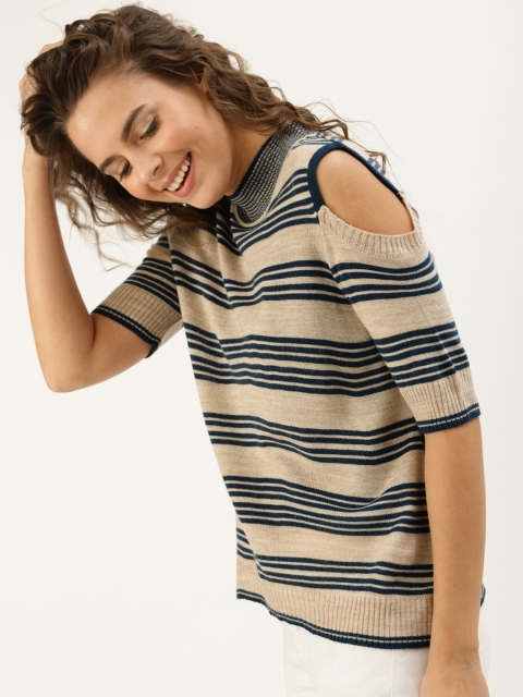 

DressBerry WomenBrown & Navy Blue Striped Sweater, Brown