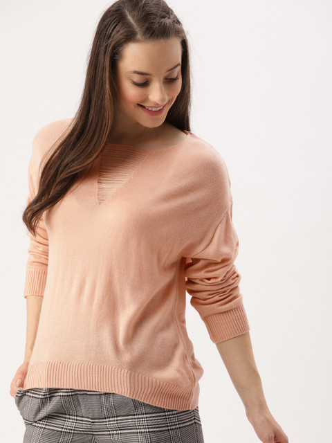 

DressBerry Women Peach-Coloured Solid Pullover