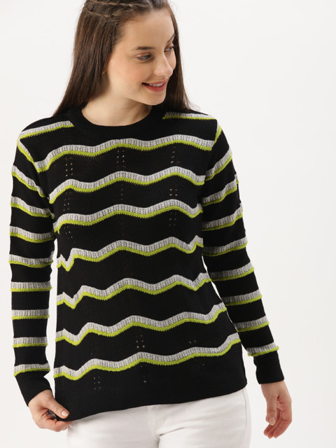 

DressBerry Women Black & Grey Striped Pullover