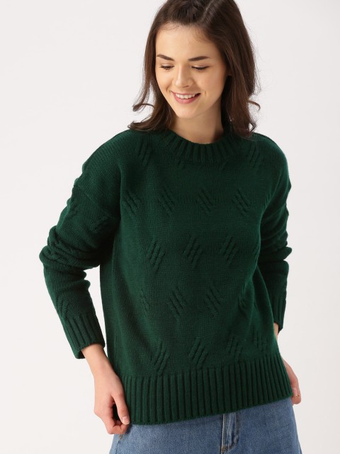 

DressBerry Green Self Design Pullover
