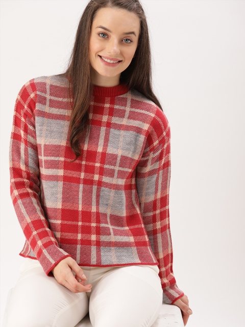 

DressBerry Women Pink & Grey Checked Pullover