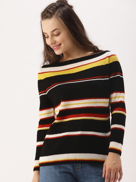 

DressBerry Women Black & Yellow Striped Pullover